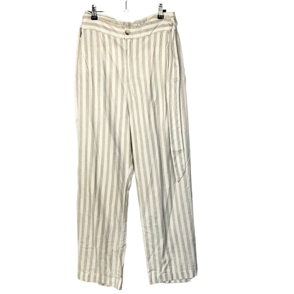 Torrid White & Tan Stripe Linen Wide‎ Leg Pants 24